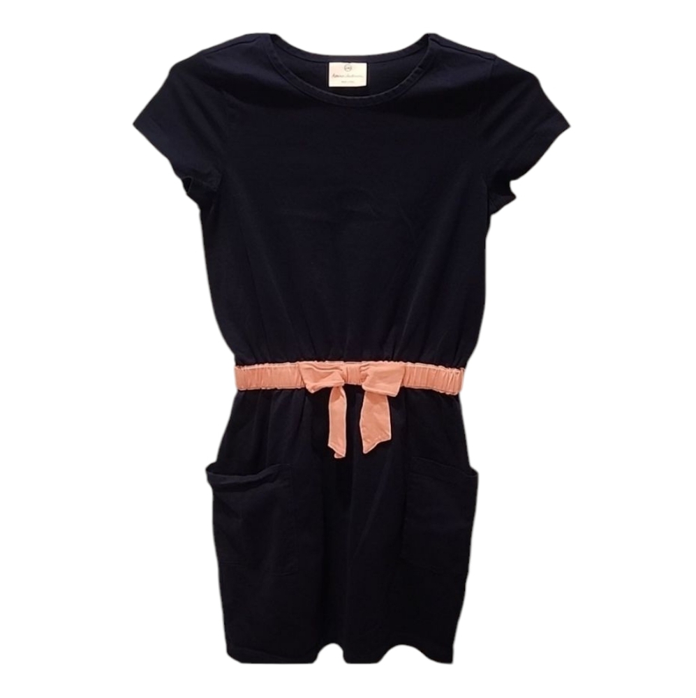 Hanna Andersson Blue Cotton Dress With Pockets And A Pink Elastic Waist Bow